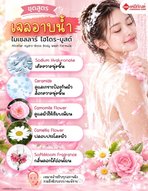 ชุดสูตร ไมเซลลาร์ ไฮโดร-บูสต์ เจลอาบน้ำ (Micellar Hydro-Boost Body Wash Formula) 1kg. A M